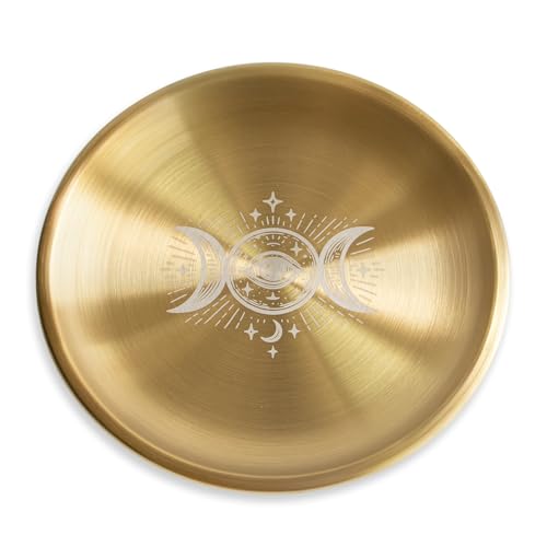 Offering Bowl Prayer Ritual Plate Great for Wicca, Altar use, Ritual use, Incense Burner, smudging Bowl, Decoration (Golden Triple Moon) - color: Golden Triple Moon