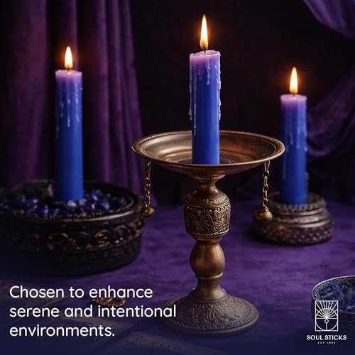 SOUL STICKS Tranquility Magic Spell Chime Taper Candles 20 Pack - Ideal for Altar, Rituals, Ceremonies, Meditation Blue Tapered Candle for Witchcraft Supplies, Wiccan Supplies, Candles Clearance - color: Tranquility Light Blue Chime Candles