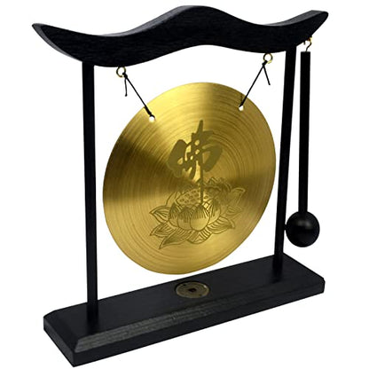 Zen Brass Gong I Ching Buddhism Lotus Buddha Good Gifts Mini Gong for Desk with Mallet - color: Fh1305