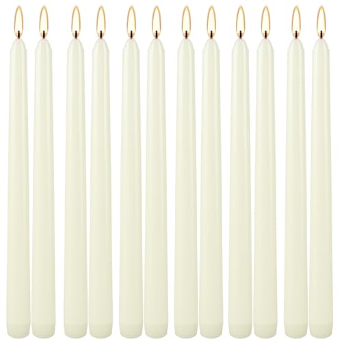 12 Pack Ivory Taper Candles 10 Inch, Dripless Smokeless Unscented Hand Poured Tall Candlesticks, 8-Hour Long Burning for Home Decor, Weddings, Christmas & Special Occasions - color: 10"12pcs-Ivory