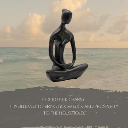 Bellaa 23134 Buddha Statue 8" - Zen Meditation Figurine | Modern Abstract Yoga Lady Sculpture | Black Resin Home Decor for Living Room Office Garden | Spiritual Mindfulness Gift