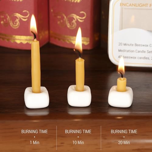 20 Minute Mini Candles Set,2.6 Inch Small Bees Wax Taper Meditation Candles 40Pcs,Candles Smokeless,Dripless for Home,Womens Gifts Yogas-Yellow - color: Raw, size: 40