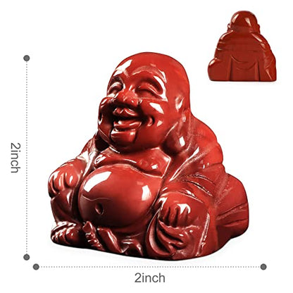 Artistone Red Jasper Crystal Smiling Happy Buddha Statue, 2.0 inch Carved Maitreya Laughing Buddha Figurine Healing Crystal Gemstone Lucky Stone Home Decoration - color: Red Jasper