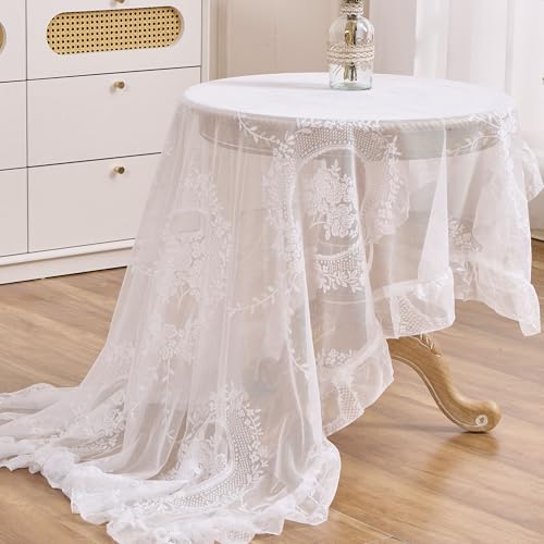 White Lace Floral Embroidered Square Tablecloth 55”x55” Table Cloth - color: White, size: 55" x 55" (Square)
