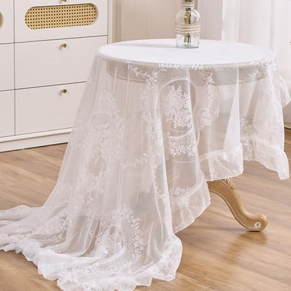 White Lace Floral Embroidered Square Tablecloth 55”x55” Table Cloth - color: White, size: 55" x 55" (Square)
