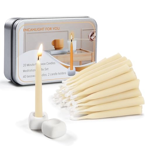 Meditation Beeswax Candles 40Pcs, 20 Minute Mini Candles Set, 2.6 Inch Small Bees Wax Taper Candles - Smokeless, Dripless and Non-Toxic for Home, Women Gifts, Yoga-White - color: White, size: 40