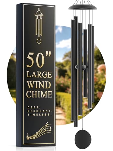 Large 50" Wind-Chimes-Outdoor-Deep-Tone, Soothing Melodic Tones Windchimes, Wind Chimes for Outside, Black Memorial Wind Chime Best Gift for Mom Women Grandma Neighbors - color: Black, size: Signature 50"