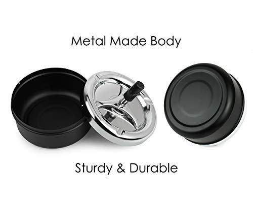 Round Push Down Ashtray with Spinning Tray Metal Cigarette Ash Tray Large 5.2 Inches Home Ashtray for Indoor and Outside Patio (Silver) - color: Silver