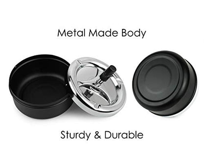 Round Push Down Ashtray with Spinning Tray Metal Cigarette Ash Tray Large 5.2 Inches Home Ashtray for Indoor and Outside Patio (Silver) - color: Silver