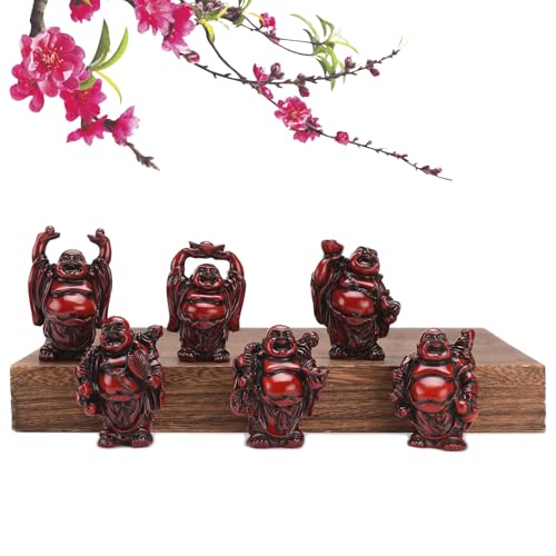 6Pcs 2in Red Resin Laughing Buddha Figurines, Tabletop Lucky Decor - color: 2.5'' Resin Red Set