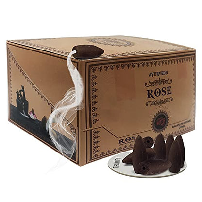 Rose Backflow Incense Cones for Waterfall and Mat Bundle Inciensos Aromaticos|Incienso|Inciense|Insienso - color: Rose