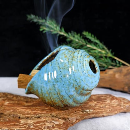 MOUGIGI Blue Conch Chiminea Palo Santo Burner - Ceramic Smudging Bowl - color: Blue