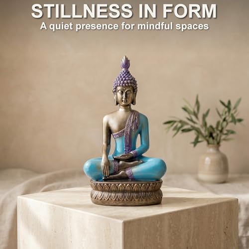 Large 12.5-Inch Polyresin Buddha Statue, Hand-Painted Sea Blue & Purple - color: Sea Blue and Purple