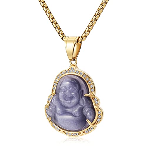 Lucky Laughing Buddha Pendant Chain Necklaces Amulet Jewelry for Men Women 60cm - color: Purple