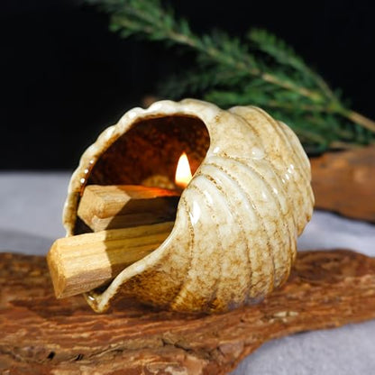 MOUGIGI Mini Conch Chiminea Palo Santo Burner Ceramic Smudging Bowl - color: Brown
