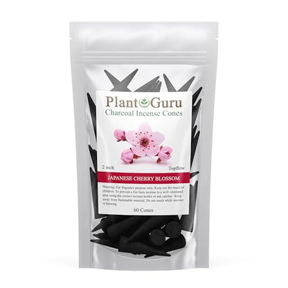 Japanese Cherry Blossom Charcoal Incense Cones 2" TOPFLOW - 60 Pack - Natural Scented Cones Handmade Hand Dipped