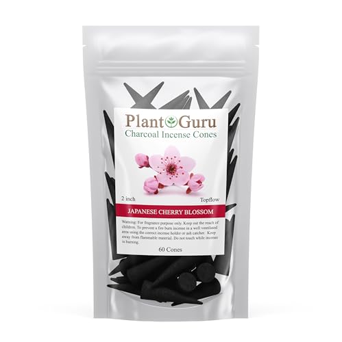Japanese Cherry Blossom Charcoal Incense Cones 2" TOPFLOW - 60 Pack - Natural Scented Cones Handmade Hand Dipped