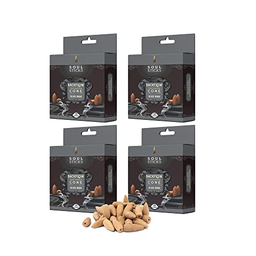 Soul Sticks Backflow Incense Cones – 40 PCS Organic Handmade Cones for Waterfall Burner | 4 Pack Long Lasting Aromatic Scents | Thick White Smoke Incense for Meditation, Spiritual Gift (Black Magic) - color: Black Magic