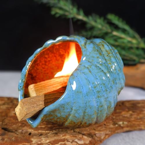 MOUGIGI Blue Conch Chiminea Palo Santo Burner - Ceramic Smudging Bowl - color: Blue