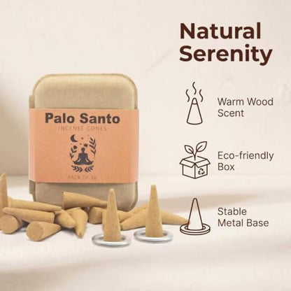 Palo Santo Incense Cones 30 Count, Include 2 Metal Dishes