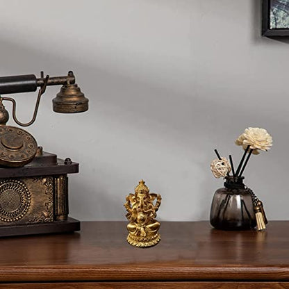 Gold Lord Ganesha Statues- Hindu Elephant God Statue Resin Sculpture Indian Ganesh Buddha Figurine Handmade Gift Decoration Ornaments for Home, Garden, Car