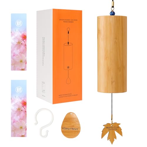 OcarinaWind Outdoor Bamboo Wind Chimes, Small Wooden Handcrafted Chimes with Calming Deep Tones & Natural Beautiful (C Major) Sound, Home Decor Gift Idea, Yellow, WC-B-1 - color: Major C