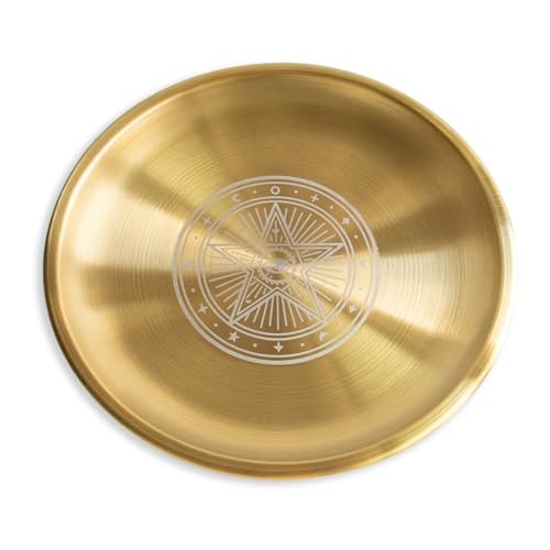 Offering Bowl Prayer Ritual Plate Great for Wicca, Altar use, Ritual use, Incense Burner, smudging Bowl, Decoration (Golden Pentagram) - color: Golden Pentagram