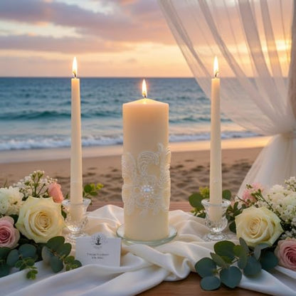Hosley 11.5-Inch Wedding Unity Candle Set – Cream Pillar & 2 Taper Candles for Ceremony, Special Events, Emergency Kit, Reiki Spa Meditation - color: Cream