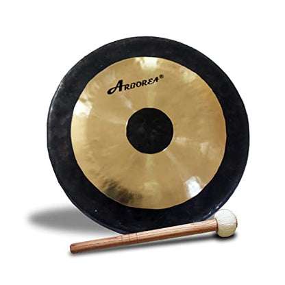 Arborea Sound Healing and Therapy Mini Gong 12" with Stand and Mallet Bronze Alloy Hand Hammered Chinese Small Table Chau Gong Home or Office - size: 12" Chau Gong