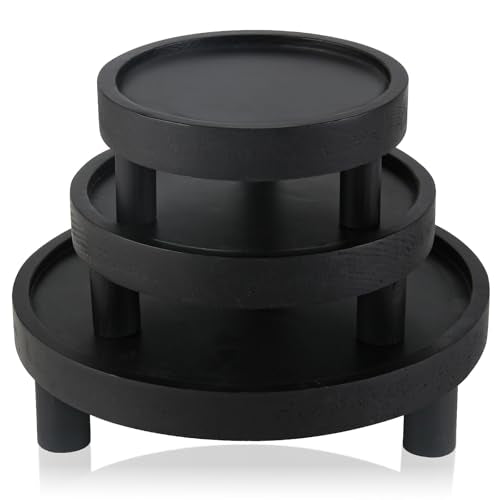3PCS Wooden Display Risers for Display,Wood Riser Display Pedestal Stand for Home Décor (Modern Black,8,6,5'') - color: Modern Black