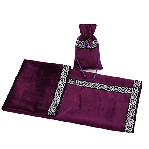 BLESSUME Wicca Square Altar Tarot Table Cloth for Reading with Card Pouch 24.4 * 24.4 inch (Purple 1) - color: Purple 1