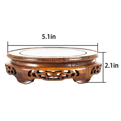 Round Wooden Pedestal Base Brown Chicken Wing Wood Height Enhancem - size: 5.1" L X 2.2" H