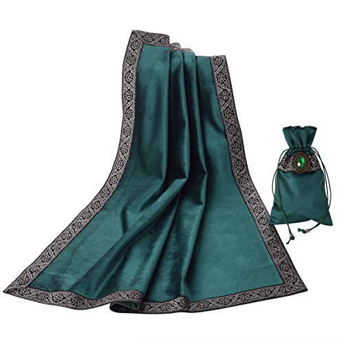 BLESSUME Witch Altar Tarot Table Cloth and Pouch Square Divination Tarot Cloth(Green) - color: Green