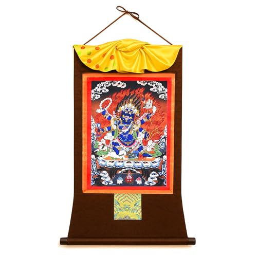 Mudra Crafts Mahakala Extra Large Tibetan Thangka Buddha Wall Art - color: Mahakala