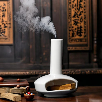 Ceramic Mini Chiminea Palo Santo Burner, Cute Cone & Stick Incense Holder - color: Round Bottomed Palo - White