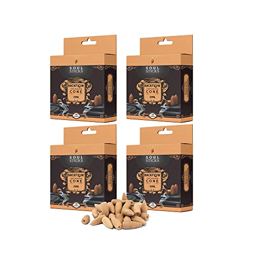 Soul Sticks Backflow Incense Cones – 40 PCS Organic Handmade Cones for Waterfall Burner | 4 Pack Long Lasting Aromatic Scents | Thick White Smoke Incense for Meditation, Spiritual Gift Copal - color: Copal