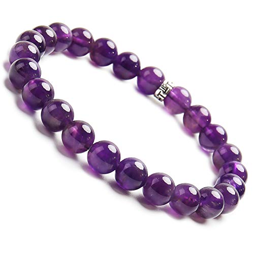 BONNY BOXX Natural Stretch Healing Gemstone Bracelet, 4/6/8mm Semi Precious Stone Bracelet for Men Women, Stress Relief Crystal Jewelry - color: Amethyst, size: 8MM
