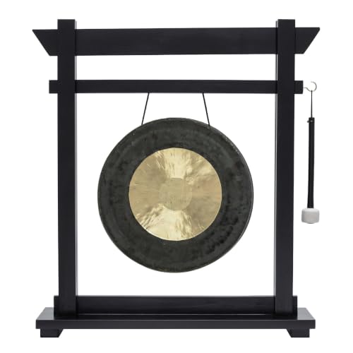 14" Gongs on Black Moksha Joe Stand - Includes Gong, Mallet, & Stand/Small Traditional Chinese Gong/Black Wood w/Matching Mallet/Easy to Assemble/Great for Small Spaces - size: 14" Dark Star Gong