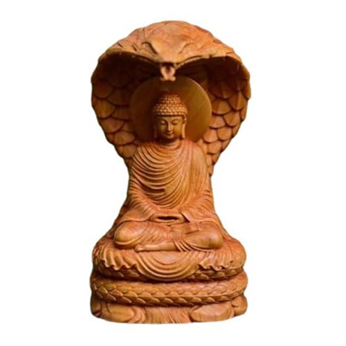 Buddha Statue with Head Snake Guardian, Wooden Shakyamuni Buddha Statue 4.7" High, Buddha Statues for Home Decor, Meditation Buddha Decor, Buda Statues