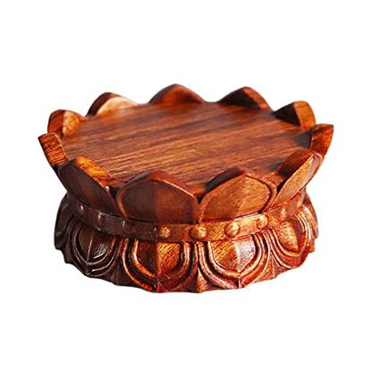 Circular Wooden Lotus Carved Base Rosewood Vase Teapot Lamp Display Stand - size: 3.3''Inside Diameter