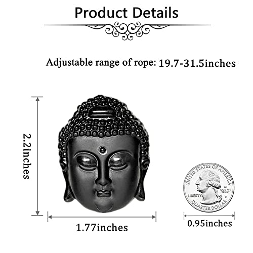 ASGIFT Black Obsidian Necklace Lucky Amulet Protection Pendant with Extended Bead Chain Healing Crystal Stone Talisman Necklaces Jewelry - color: Buddha Head