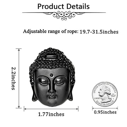 ASGIFT Black Obsidian Necklace Lucky Amulet Protection Pendant with Extended Bead Chain Healing Crystal Stone Talisman Necklaces Jewelry - color: Buddha Head