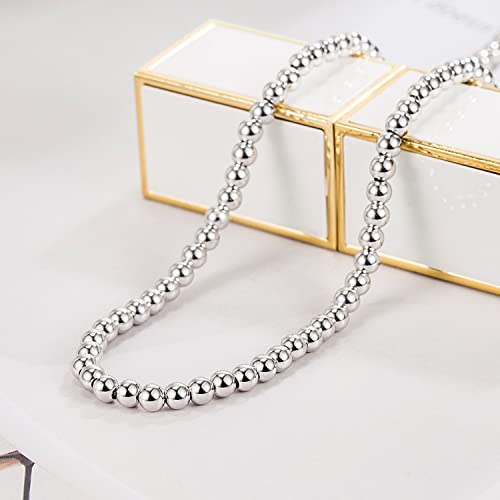 Dankadi Men Solid 925 Sterling Silver Bead Necklace Women 4MM 6MM Round Prayer Beads Link Chain 18 "20" 22 "24" 26 "28" 30" 32" 34" Italy Jewelry Gift - color: 4MM, size: 28 inches