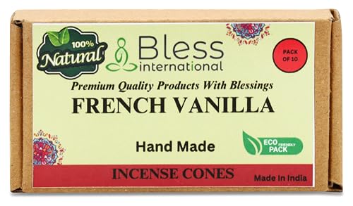 Bless International French-Vanilla 100%-Natural-Incense-Cones Handmade-Hand-Dipped Organic-Chemicals-Free for-Purification-Relaxation-Positivity-Yoga-Meditation The-Best-scents (10 Count) - color: French-vanilla, size: Pack Of 10 Cones