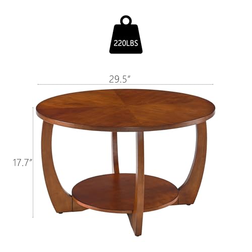 29.5" Round Coffee Table with Storage Removable Lower Shelf for Living Room - style: Farmhouse