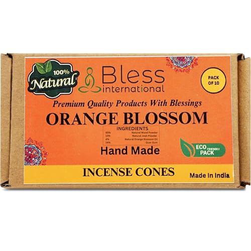 Bless International Orange-Blossom 100%-Natural-Incense-Cones Handmade-Hand-Dipped Organic-Chemicals-Free for-Purification-Relaxation-Positivity-Yoga-Meditation The-Best-scents (10 Count) - color: Orange-blossom, size: Pack Of 10 Cones