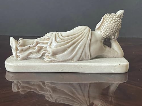 Reclining Buddha Statue - Sleeping Nirvana Meditation Sculpture - Thai Buddhist Figurine - Feng Shui Home Decor - Small Resin 5.5 Inches (Cream White) - color: Cream White