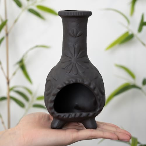 MOUGIGI Elegant Handmade Black Palo Santo Holder–Incense Cone Stick Burner - color: Terracotta -Black Flower Palo Santo Holder