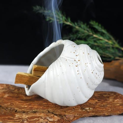 MOUGIGI Ceramic Conch Palo Santo Burner Holder - Mini Chiminea Incense - color: White