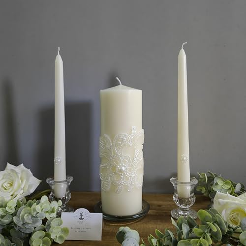 Hosley 11.5-Inch Wedding Unity Candle Set – Cream Pillar & 2 Taper Candles for Ceremony, Special Events, Emergency Kit, Reiki Spa Meditation - color: Cream